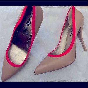 Lanvin tan heels with neon pink outerlining, Sz 11